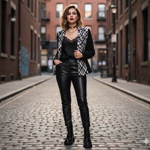 White House Black Market Womens black white tweed blazer jacket - Sz 6